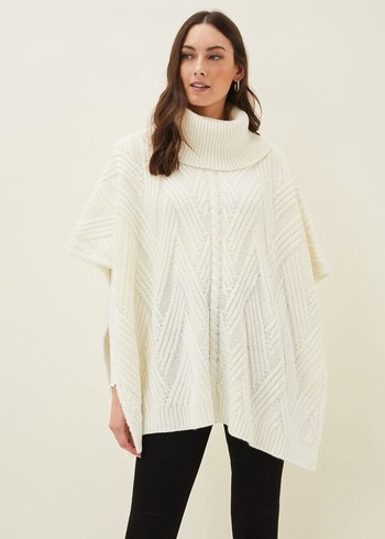 Phase Eight Melly Cable Cape Scarves White Canada | PRWCVU-836